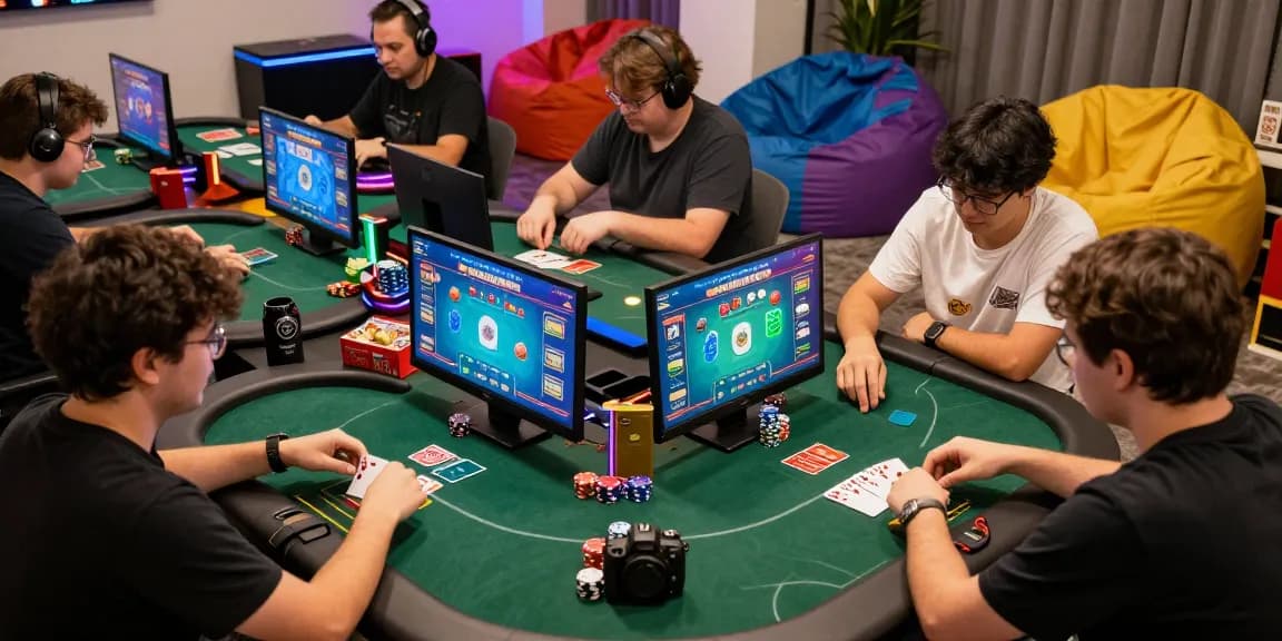 Engaged players enjoying card games on Juragan QQ platform in a vibrant gaming environment