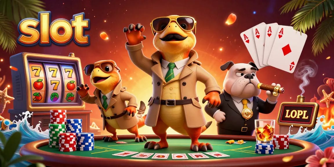 Engage with thrilling slot games as cartoon raptors attempt VIP access at a casino.