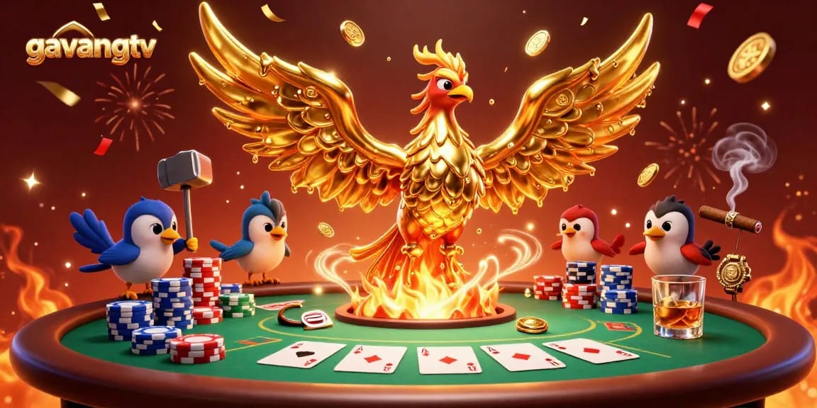 Experience thrilling gameplay with gavangtv's rich poker scene and striking golden phoenix.