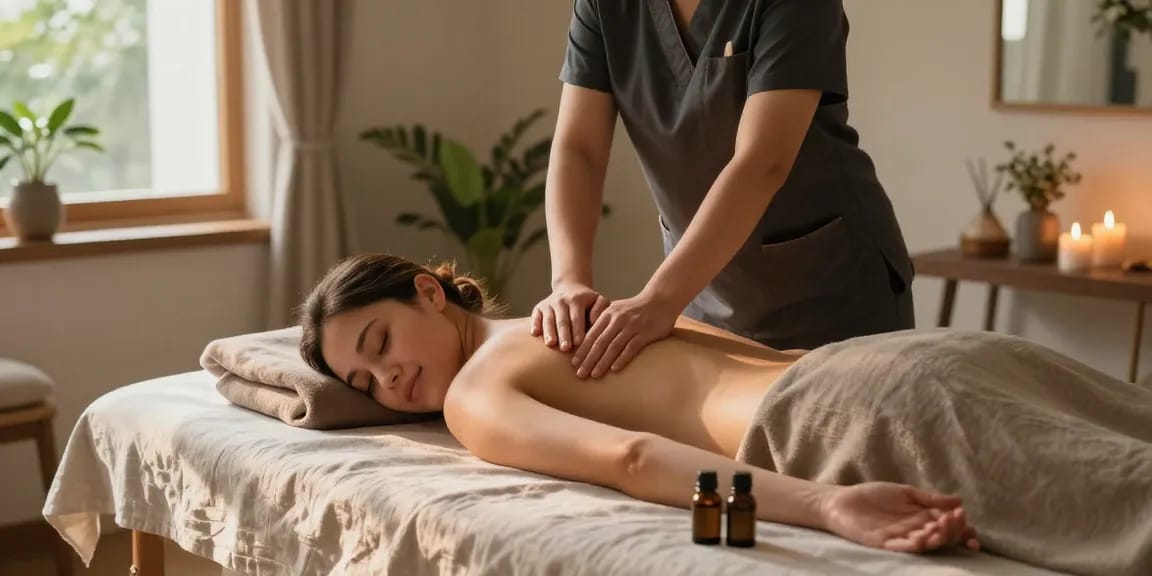 Relaxing 의정부출장안마 session with a professional therapist in a serene home setting.