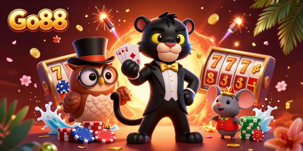 Experience exciting gaming action at Go88 with a stylish panther dealer and unique gambling elements.
