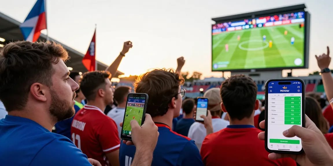 A group of passionate fans engaging in Mix Parlay betting through https://golvflooring.com during World Cup 2026