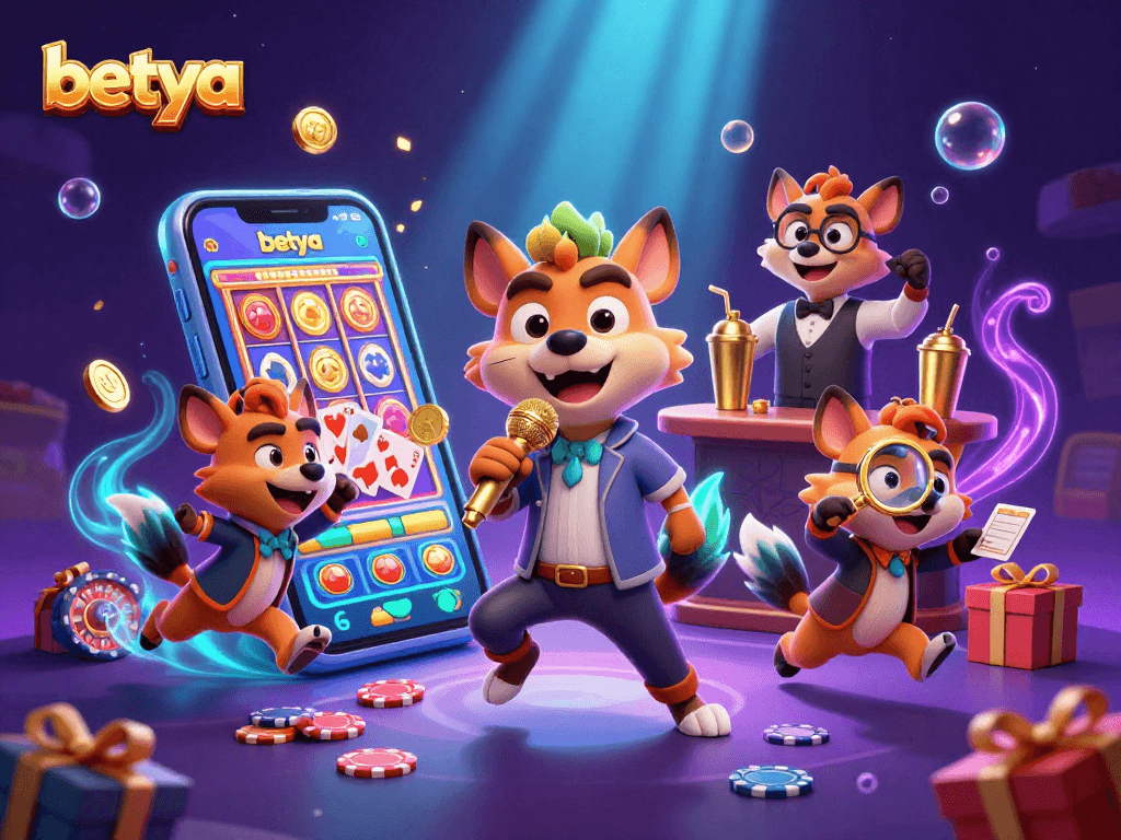 Join betya's lively hyena comedians in a vibrant casino scene featuring dynamic gambling elements.