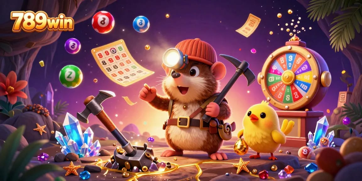 Engage in thrilling gameplay with 789win as the mole discovers fortune amidst vibrant lottery game elements.