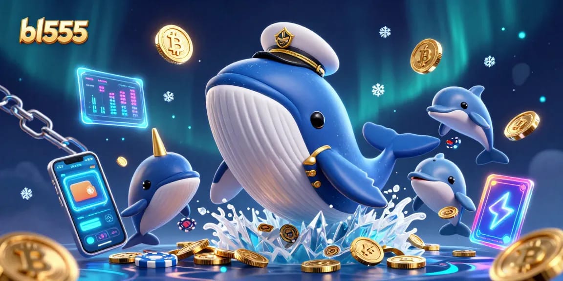 Experience thrilling gameplay at bl555 with playful dolphins and a majestic whale in a vibrant casino sea.