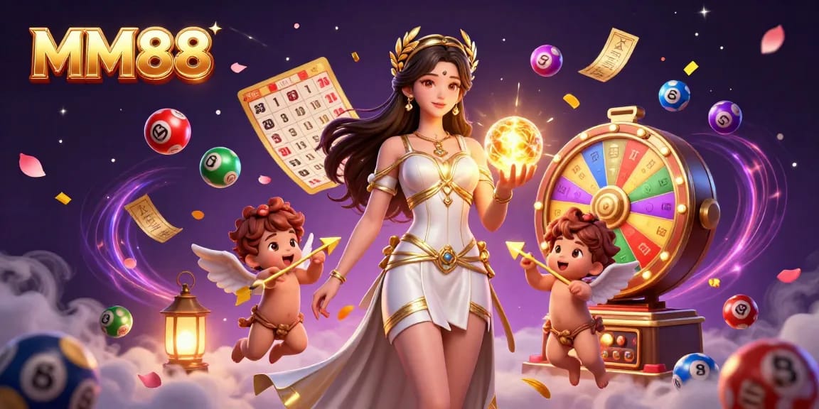 Engage with MM88's thrilling online gaming experience featuring dynamic lottery visuals.