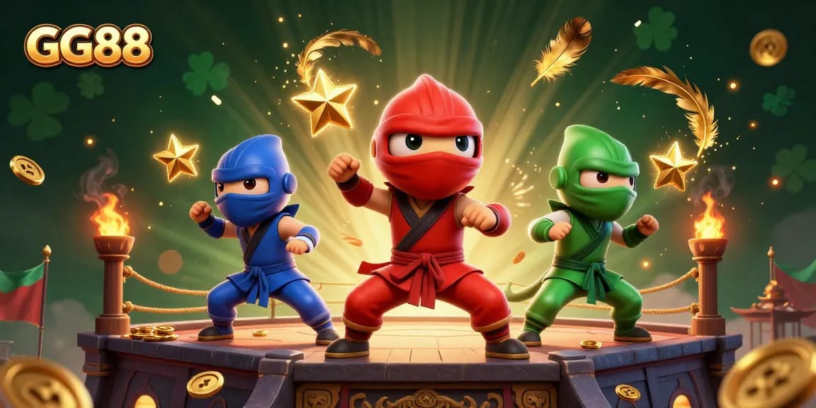 Experience the thrill of GG88 with colorful ninja chameleons amidst a vibrant casino backdrop.