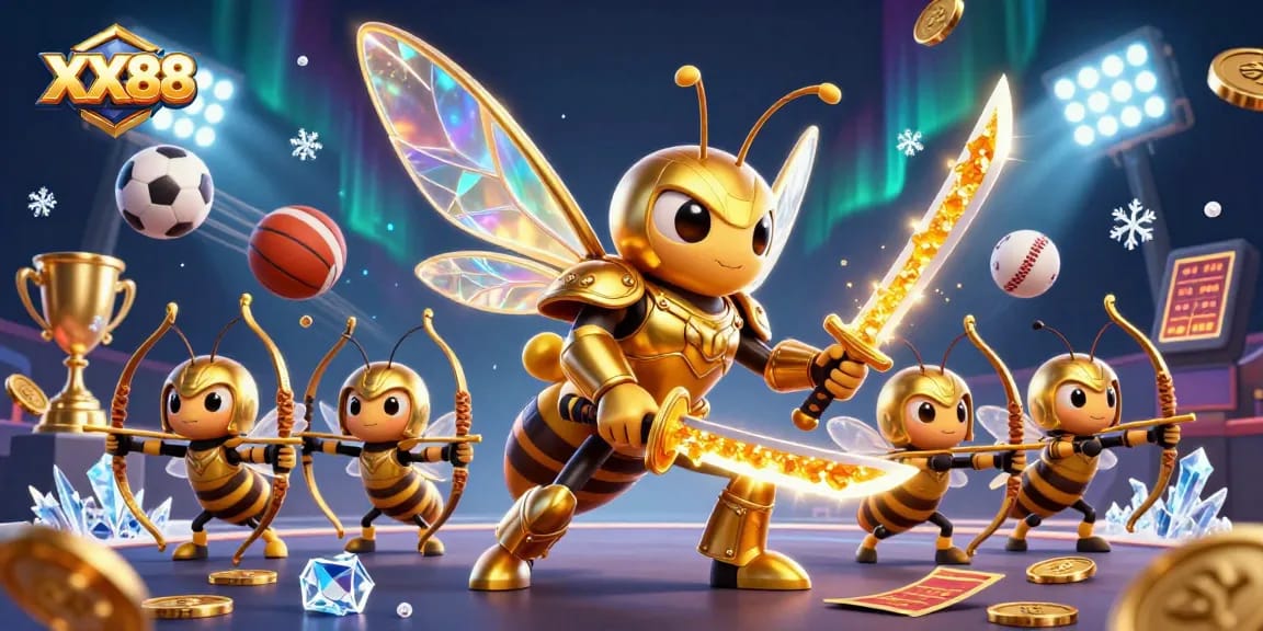 Experience thrilling sports betting with XX88 in a dynamic casino scene featuring vibrant characters and elements.