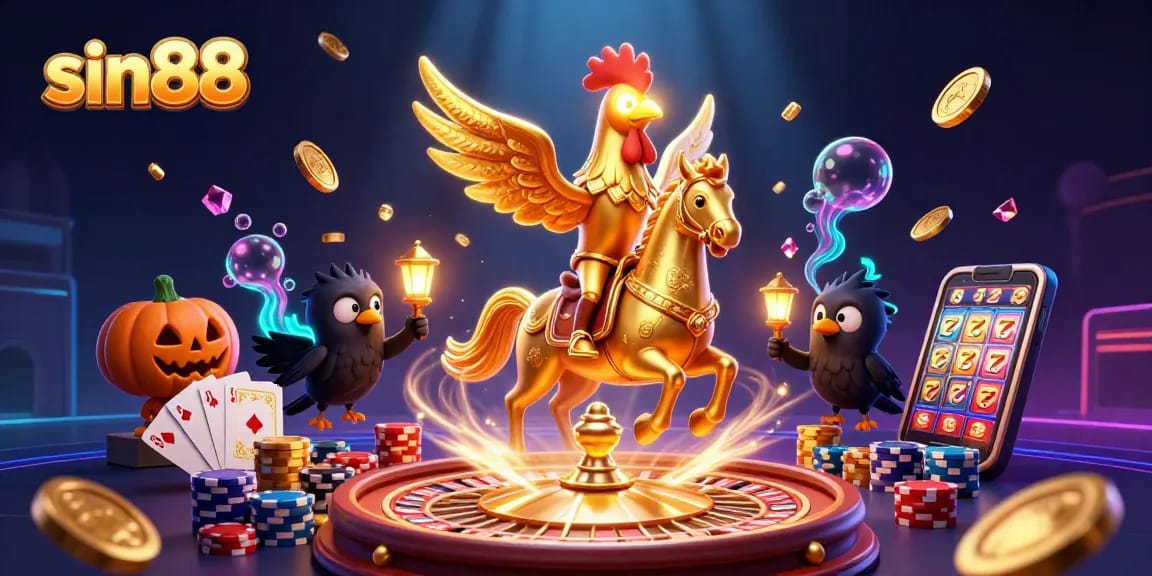 Experience the thrill of sin88's vibrant casino ambiance with exciting game elements and characters interacting dynamically.