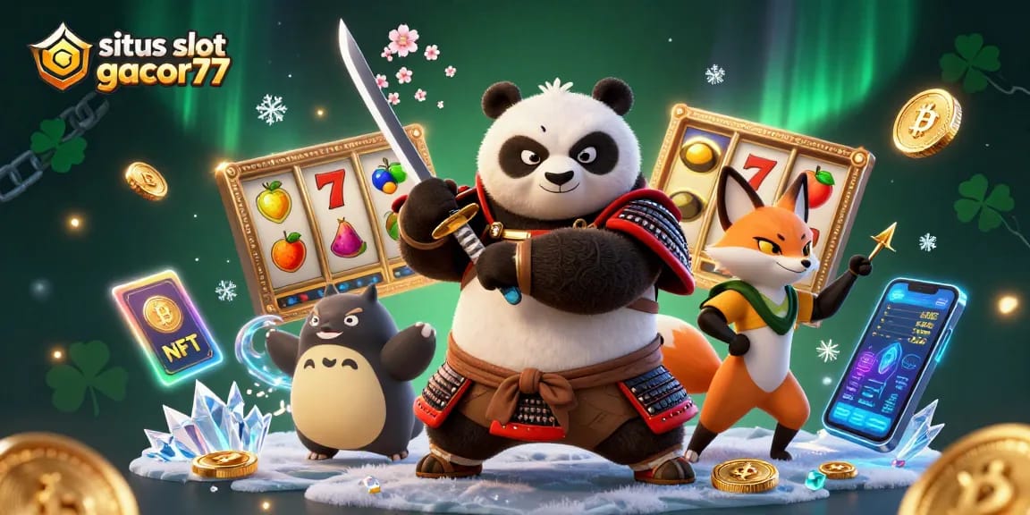 Spark excitement with situs slot gacor77, featuring a samurai panda and a ninja fox amid dynamic gaming elements.