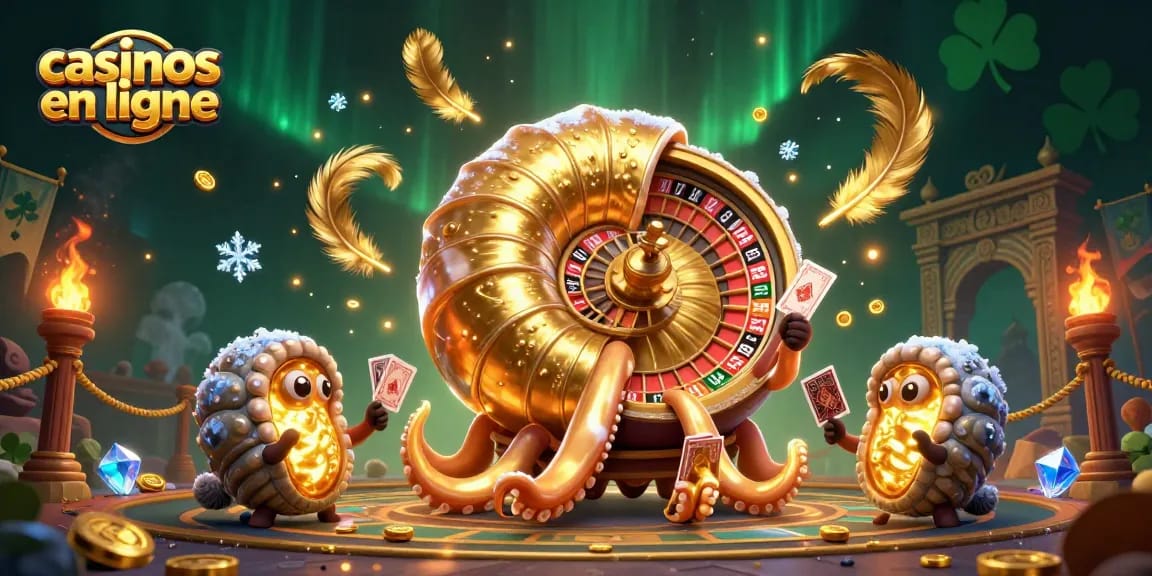Découvrez des casinos en ligne où un nautilus géant s'illustre avec des cartes, évoquant l'atmosphère d'une grande salle de jeu.