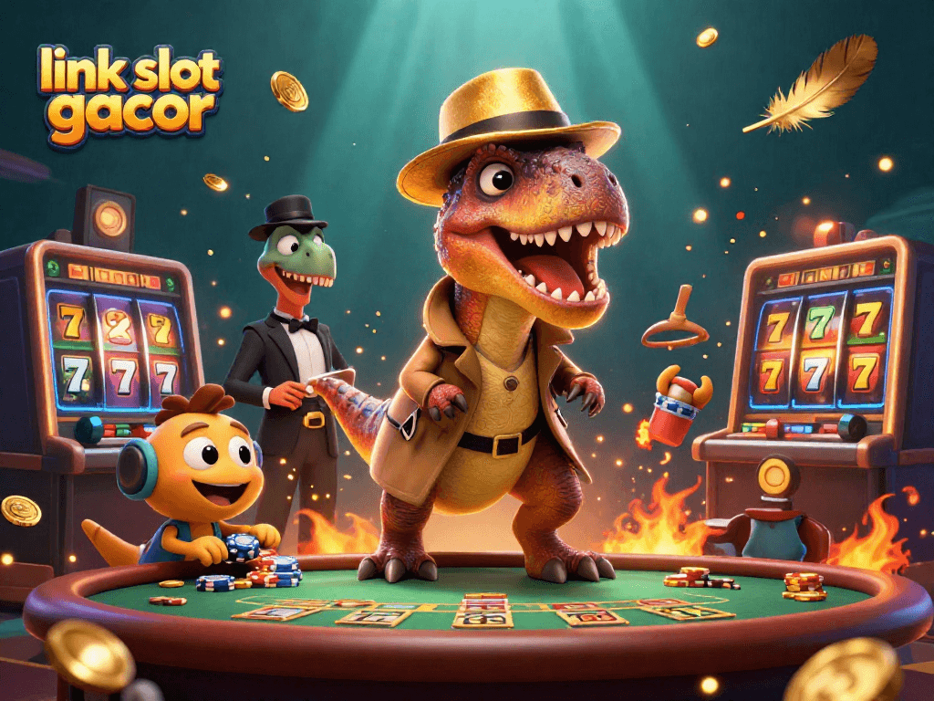 Win big with link slot gacor at this action-packed casino scene featuring unique 3D characters.