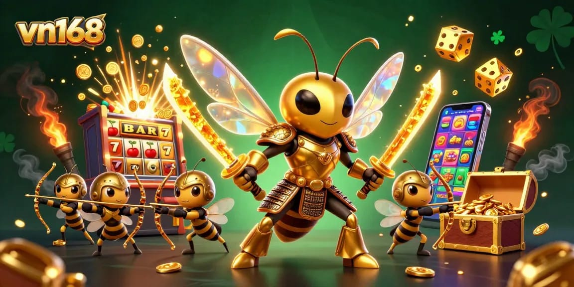 Engage with vn168's thrilling gaming world through a captivating 3D illustration featuring vibrant casino elements.