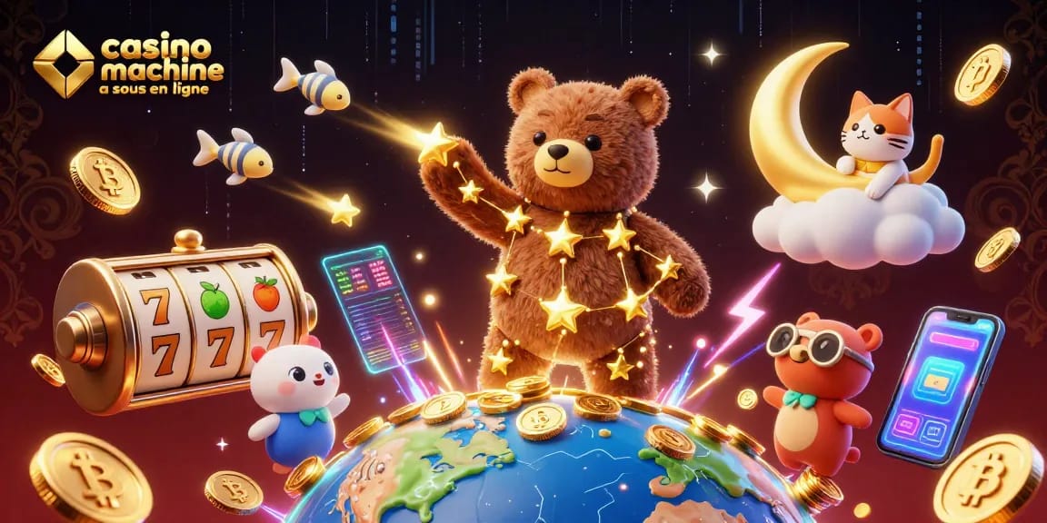 Jouez à casino machine a sous en ligne avec le bear doré et les symboles de jackpot scintillants.