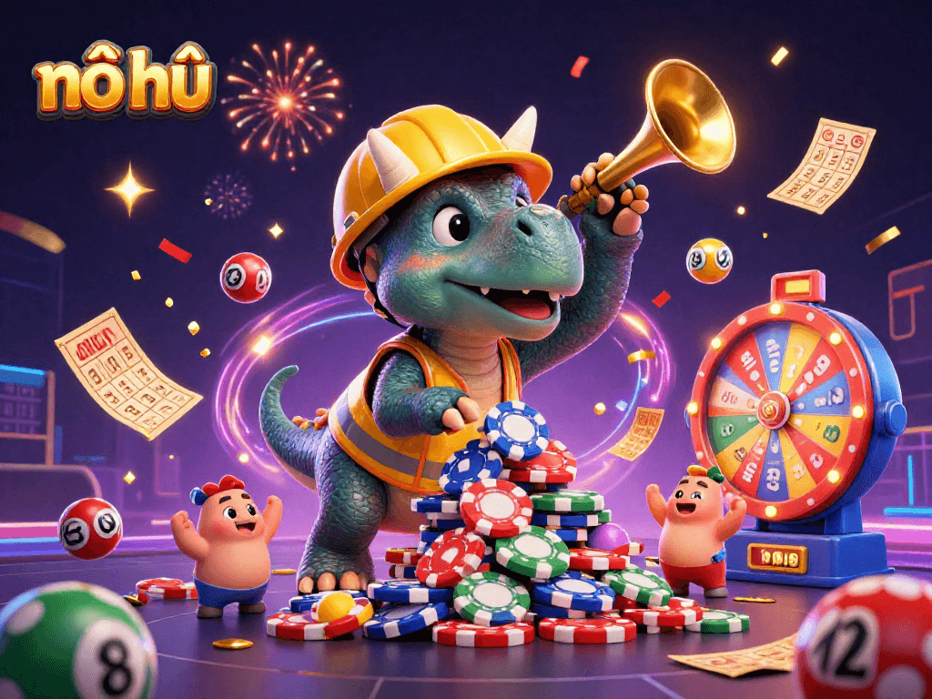 Experience exciting nổ hũ thrills with vibrant characters, colorful casino elements, and dynamic celebration effects!