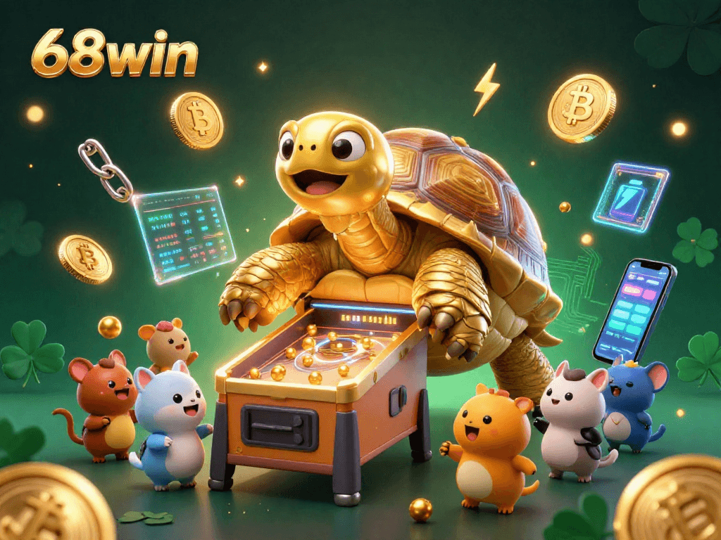 Join the excitement of gaming at 68win with a lively golden tortoise pinball and crypto elements.