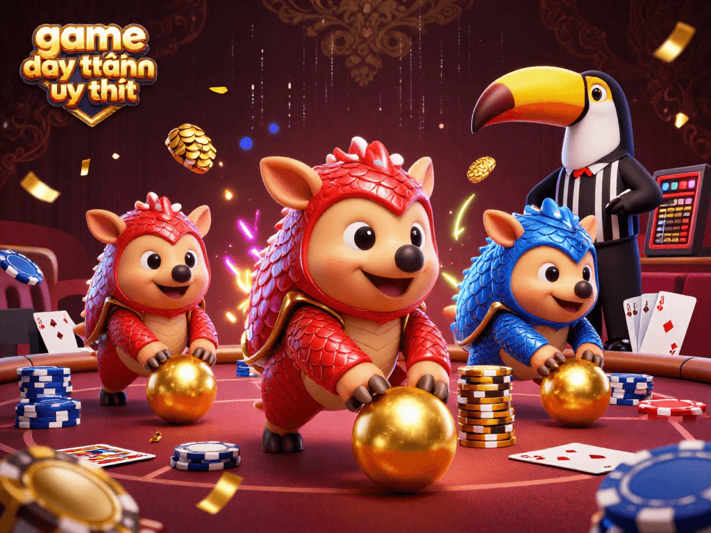 Engage in thrilling gameplay at game đổi thưởng uy tín with vibrant pangolins and poker elements.