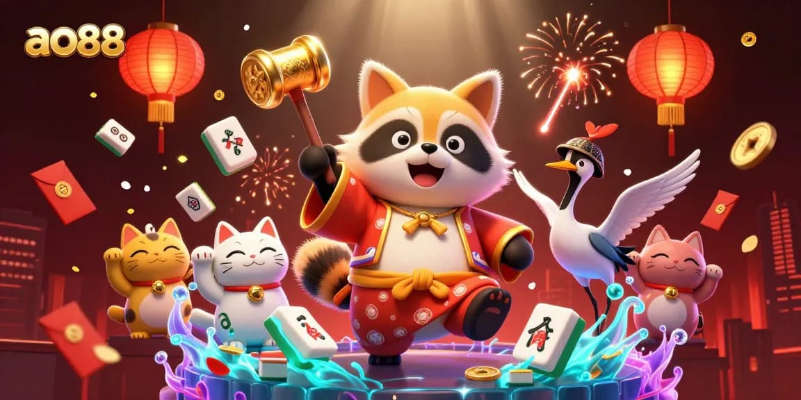 Spin the reels and win big with ao88 in a vibrant, festive 3D casino scene filled with rich details.