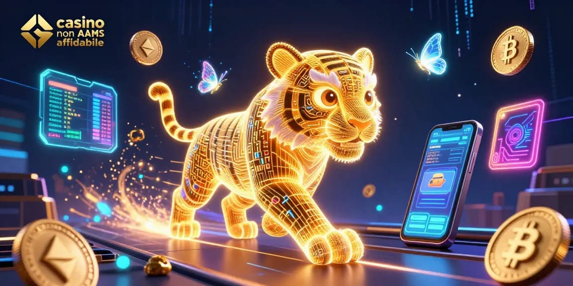 Gioca nei casino non AAMS affidabili con una grafica vibrante e simboli di criptovaluta.