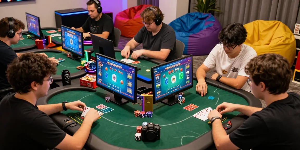 Engaged players enjoying card games on Juragan QQ platform in a vibrant gaming environment