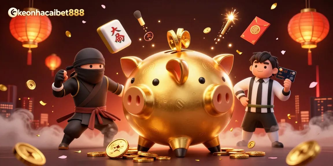 Engage with keonhacaibet888 in a vibrant, dynamic 3D casino scene full of action and excitement.