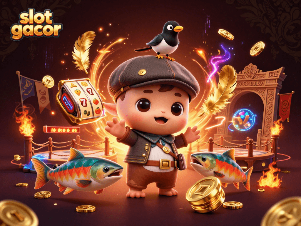 Keterampilan bermain slot gacor dengan karakter lucu dan elemen kasino yang kaya warna.