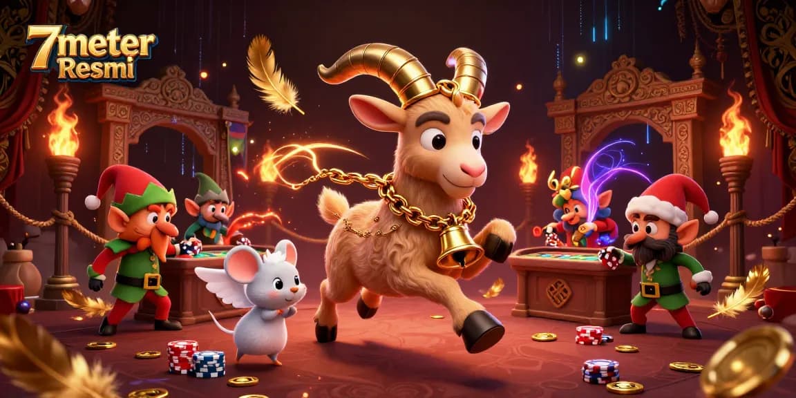 Experience the thrill of gaming at 7meter Resmi with festive characters in a vibrant casino scene.