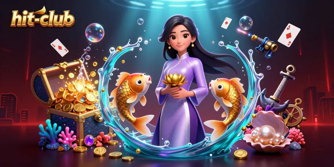 Experience the excitement of hit-club with a vibrant 3D illustration of gaming elements and characters.