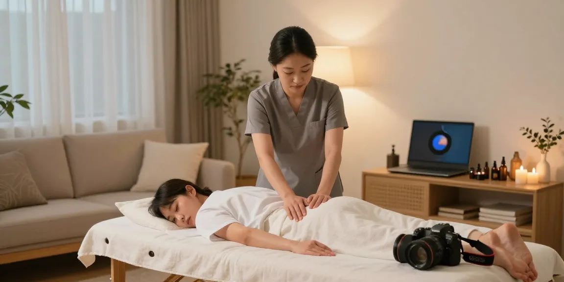 Relaxing 도봉구출장마사지 home massage scene with a skilled Korean therapist.
