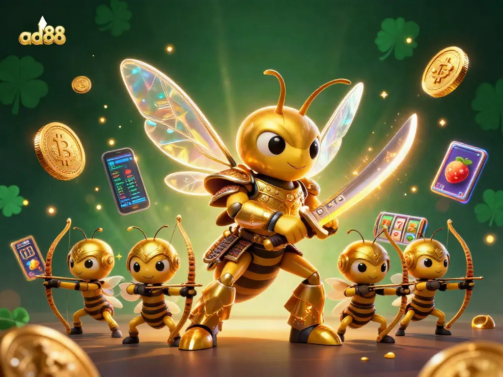 Engage in thrilling casino gameplay with ad88's dynamic golden hornet samurai and bee archers.