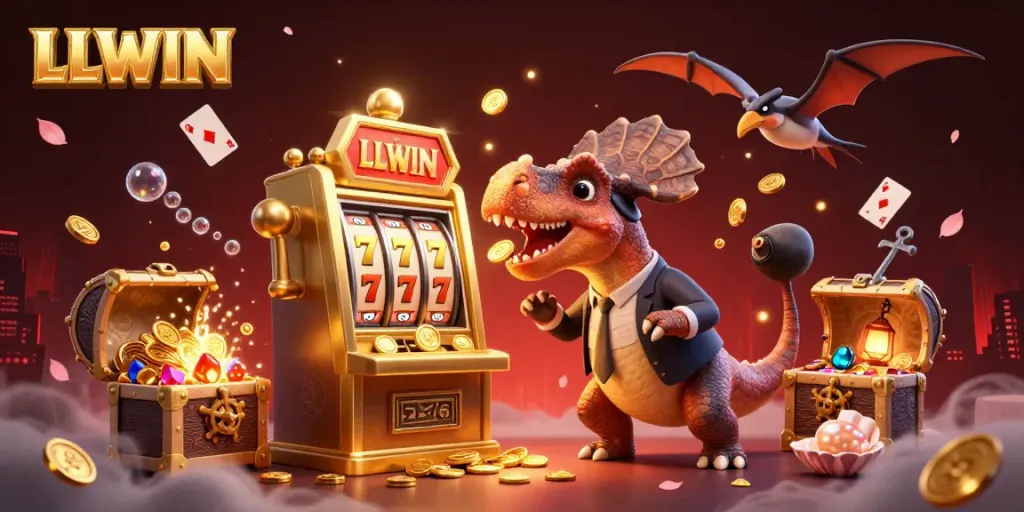 Experience the thrill of LLWIN casino with pachycephalosaurus and jackpot elements in this exciting scene.