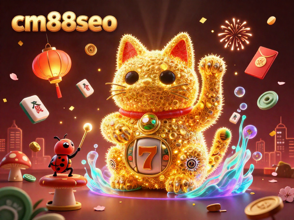 Engage in the festive atmosphere at cm88seo with a vibrant lucky cat illustration featuring a dynamic casino scene.
