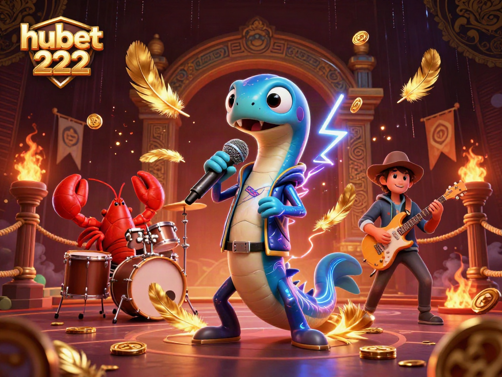 Engage with hubet 222's vibrant underwater casino scene featuring a DJing eel and musical sea creatures.