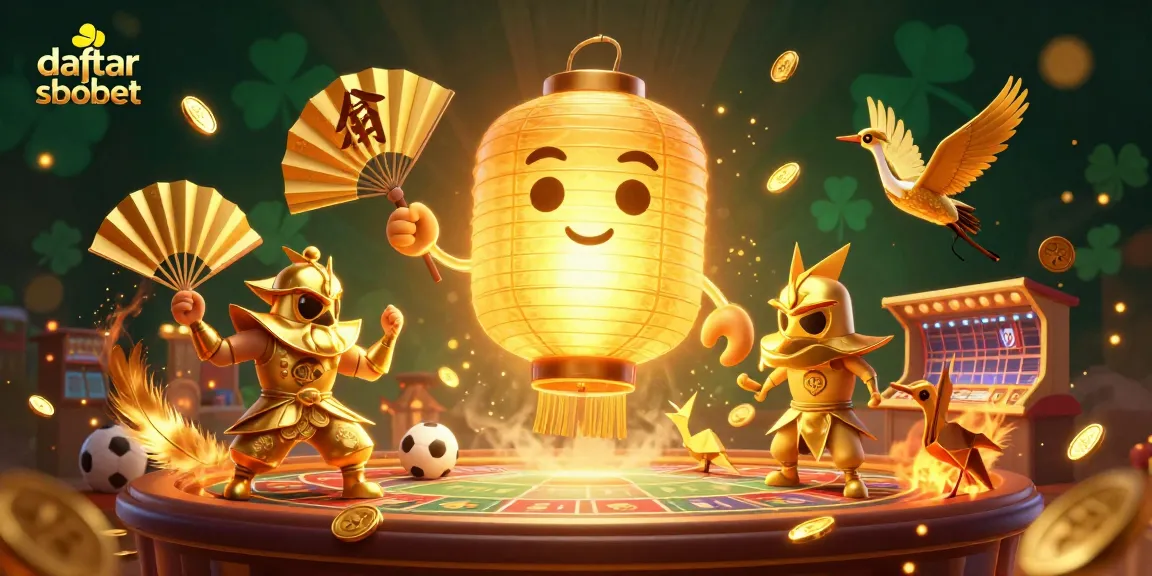 Engage with daftar sbobet as golden lanterns illuminate a vibrant sports betting scene filled with lucky symbols.