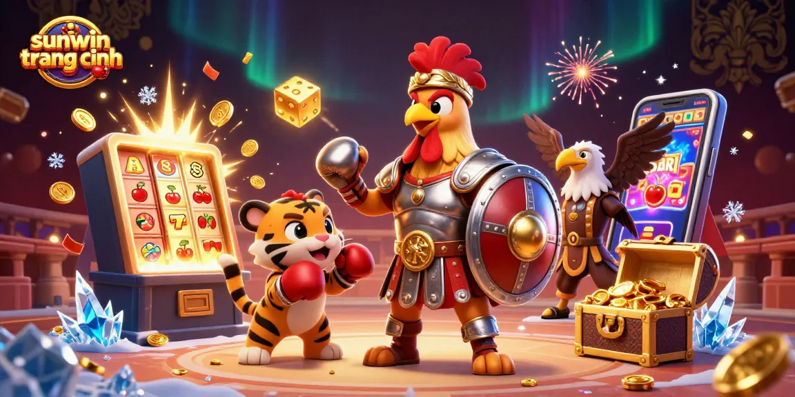 Experience thrills at sunwin trang chính with a dynamic 3D casino illustration featuring games and excitement.