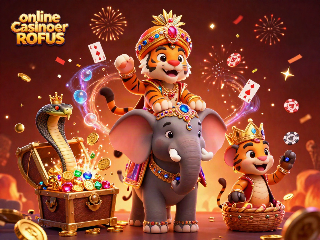 Win rewards at online casinoer uden ROFUS with vibrant characters in a rich 3D scene.