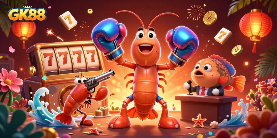 Engage with GK88 as the mantis shrimp and friends explore vibrant casino elements.