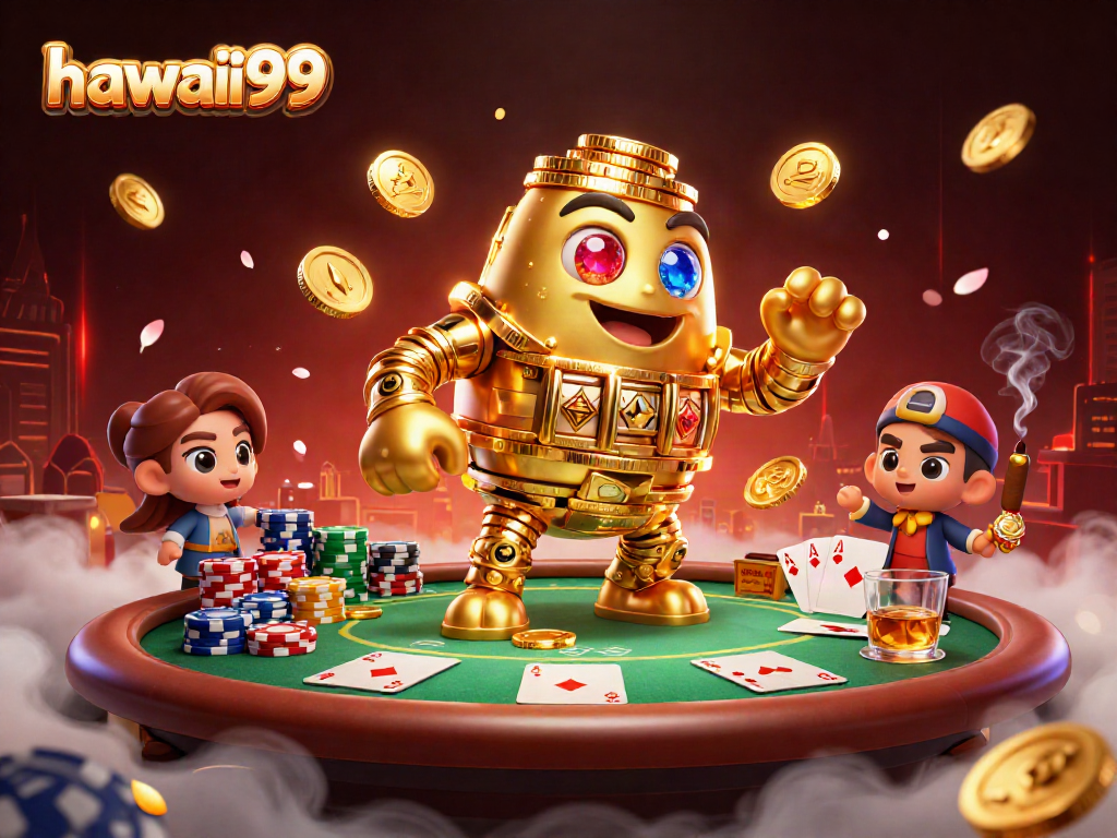Experience the magic of hawaii99 with a vibrant casino scene featuring a golden golem.