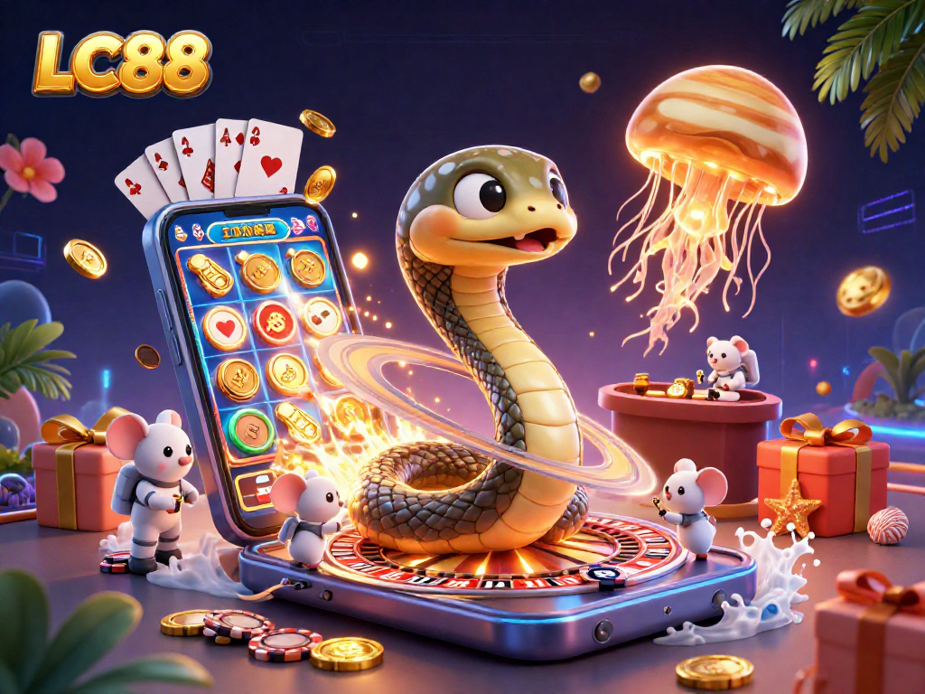 LC88 players betting in a cosmic casino scene with a Saturn ring roulette wheel and fun elements.