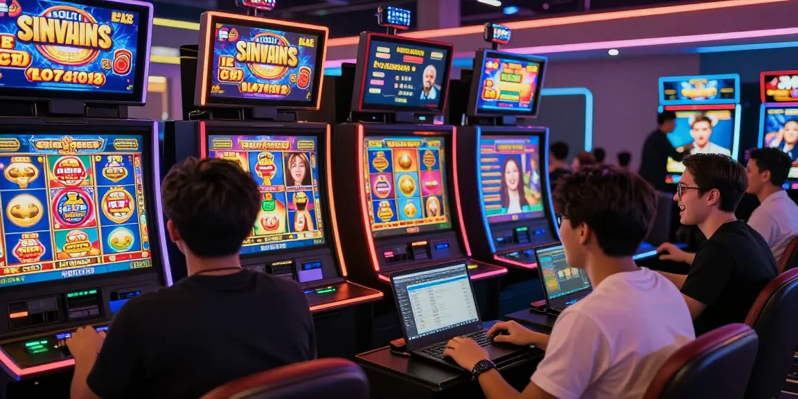 A lively online gambling scene showcasing players enjoying 'slot gacor' games, celebrating wins with vibrant visuals.