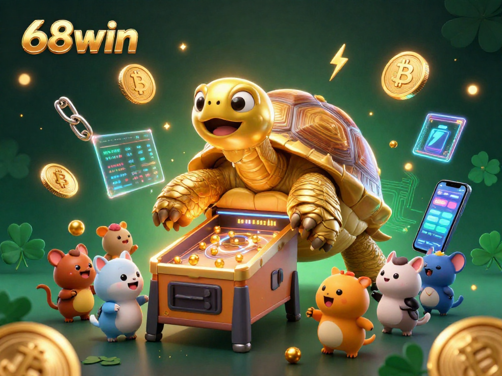 Join the excitement of gaming at 68win with a lively golden tortoise pinball and crypto elements.