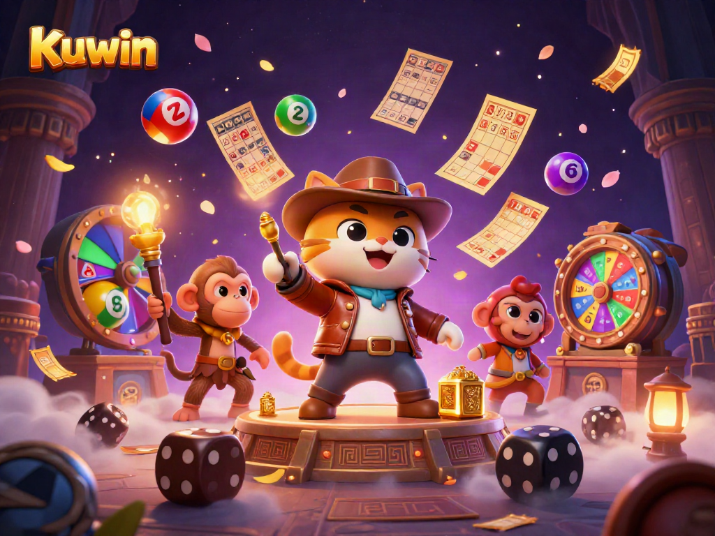 Kuwin cat archaeologist uncovering a golden artifact in a vibrant casino temple scene.