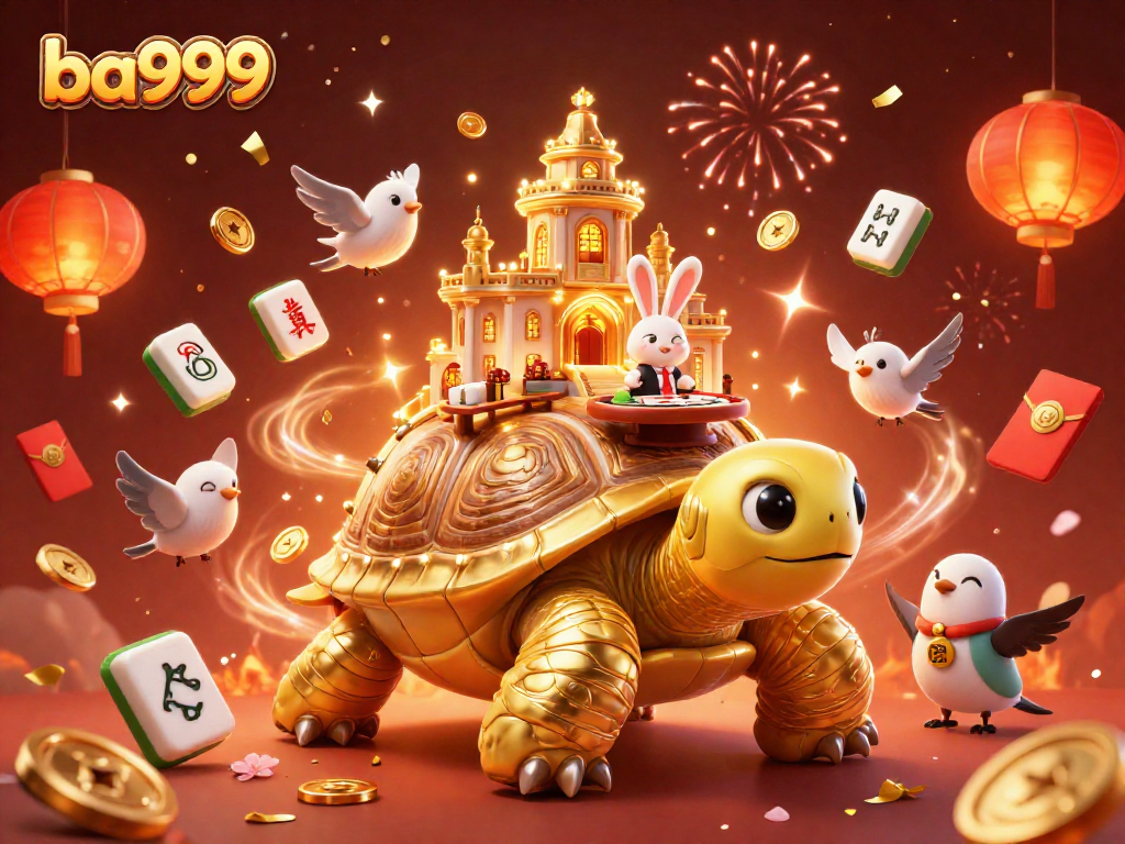 Experience the thrill of winning at ba999 with a vibrant 3D casino scene featuring a golden tortoise and a rabbit dealer.
