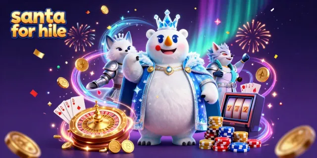 Experience the magic of hiring Santa for festive events, captured in a vibrant casino-themed illustration.