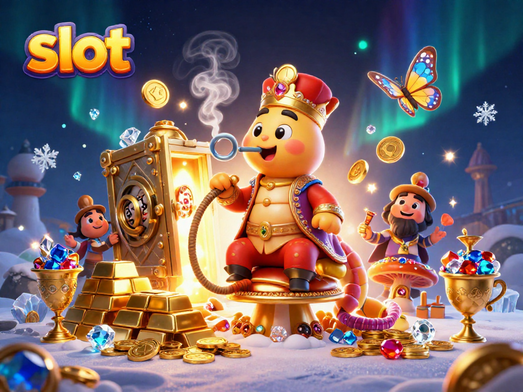Spin the slot reels with golden treasures and winning symbols in this vibrant illustration.