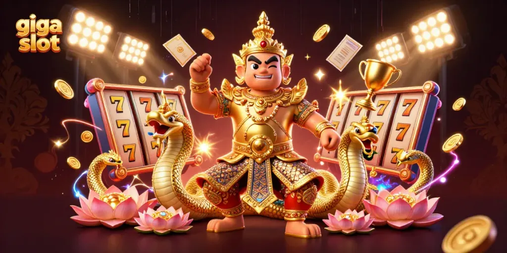 Menangi jackpot dalam permainan giga slot dengan karakter penjaga kaya akan detail dan elemen kasino yang dinamis.