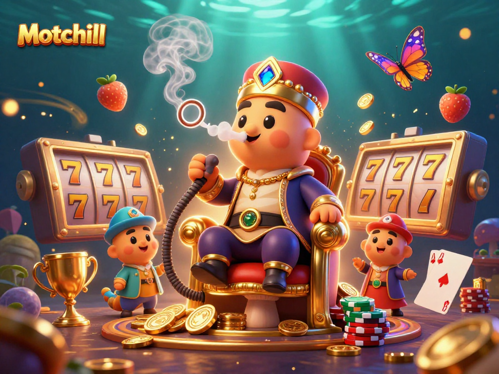 Experience the thrill of Motchill with a dynamic casino scene featuring a hookah-master caterpillar and jackpot elements.