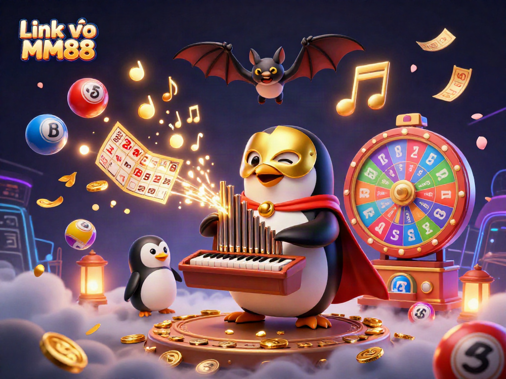 Play the exciting Link vào MM88 with a thrilling 3D casino scene featuring vibrant game elements.