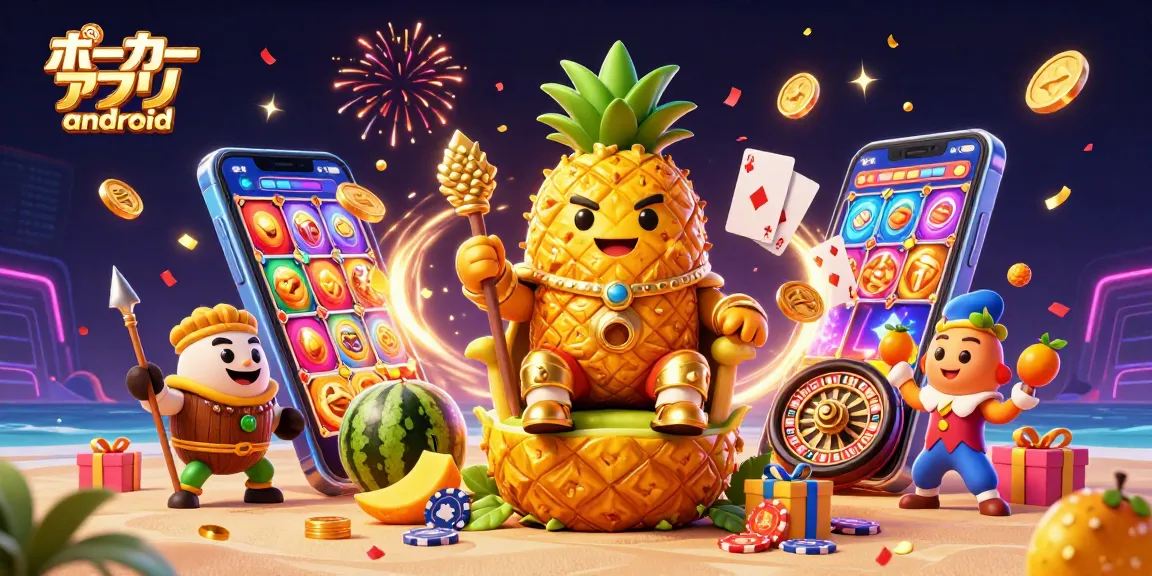 ポーカーアプリ androidを使ってリアルマネーでプレイするシーンを描いた3Dイラスト。