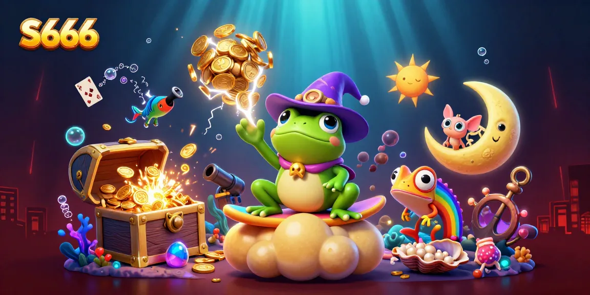 S666 players enjoy a dynamic 3D magical scene with golden coins and vibrant game elements.